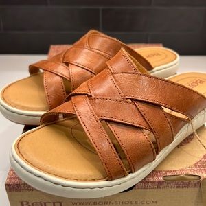 Born Slip on Sandals - brown, tan & off white size 8